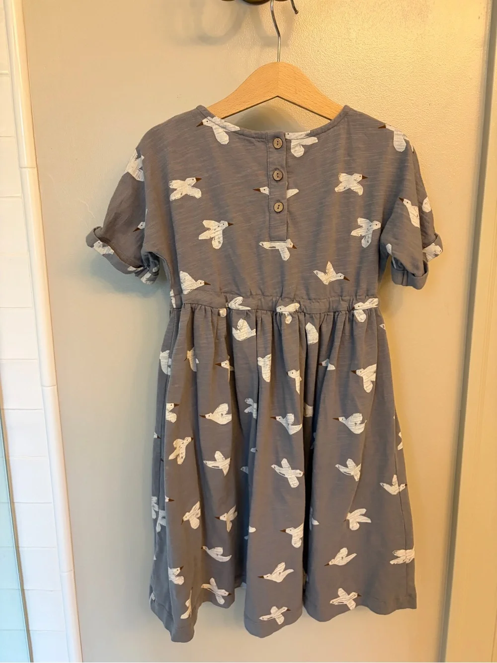 Rylee + Cru Charcoal Gray Dress with White Bird Print